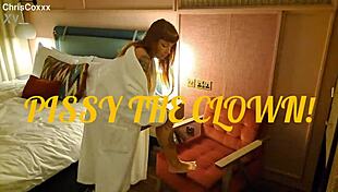 Pissy the clown dominates submissive redhead in shower roleplay