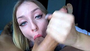 I watch my step sister in pajamas suck a monster cock, licking balls, giving footjob, and swallowing cum.