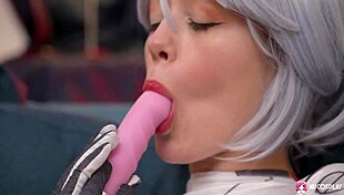 Beautiful girl Eva Barbie plays with toys on couch