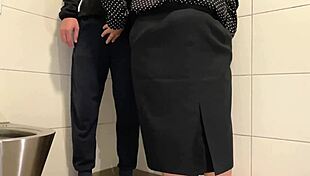 curvy step mom makes step son cum in public toilet