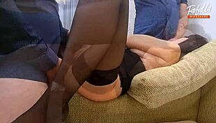 Husband shares wife for MFM threesome with double blowjob