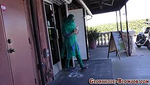 Arab Babe Sucks Massive Black Cock Through Gloryhole in Wild Scene