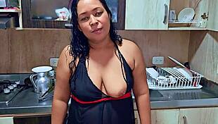 Squirting Stepmom Orgasms In Kitchen While Stepson Watches Big Ass Latina Whore