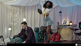 Hot Teen 18+ Freezes for Roommate's Squirting Orgasms and Creampie