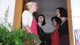 stunning lesbian dominatrix uses a strapon to fuck a slutty blonde interviewer