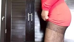 Solo Fetish Show in Black Stockings Revealing Shaved Pussy for Mature Mexican Chubby Babe