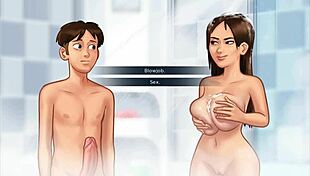 Jenny and step mom heat up shower with steamy deepthroat action