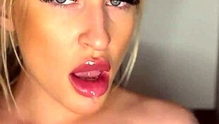 Horny College Girl Sucks Banana Seductively, Teasing with Curvy Blonde Body.