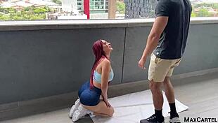 fat ass redhead gets a new personal trainer for her huge tits and blowjob