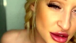 Horny College Girl Sucks Banana Seductively, Teasing with Curvy Blonde Body.