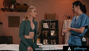 Gorgeous masseuse Kylie Rocket passionately massages hot blonde Braylin Bailey