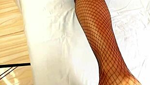 Two lesbians fuck big black dick in fishnets and lingerie