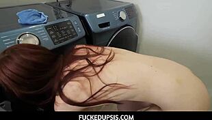 Stepbrother and stepsister have intense sex in laundry room after big fight