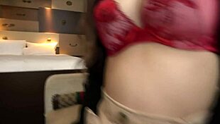 rich japanese gal books luxury hotel for steamy pov sex in red lingerie