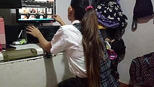 Man, my colegiala sneaks into a room and nails an epic oral session! 😍