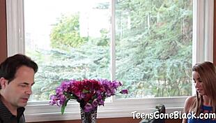 Big tits whore in roleplay gets rammed by big dick black man, sucking cock and fucking