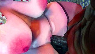 Midget with Big Boobs and Tits Fucked and Spanked by Two Black Men