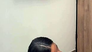 cute brunette giving sloppy blowjob to stepbro 😏