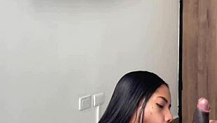 cute brunette giving sloppy blowjob to stepbro 😏