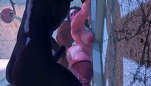 Midget with Big Boobs and Tits Fucked and Spanked by Two Black Men