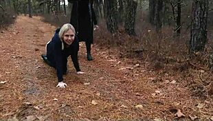 Two Sick Perverts Take Bubble Butt Milf For Kinky Anal Crawl In Woods