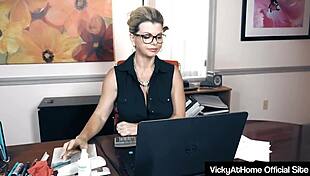 Vicky vette shows off her big pussy to boss in solo scene