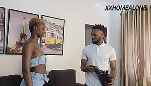 Sexy delivery girl in mini skirt has sweet pussy