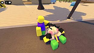 emma gets gangbanged by three guys on the roblox whorblox street, sucking and fucking roughly.
