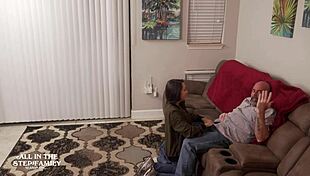 Sex freak freya visits stepdad and new wife for handjob and riding 😈