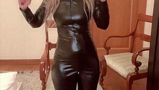 Oiled belly dancer performs in latex catsuit to domination music by Findom Goaldigger