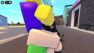 emma gets gangbanged by three guys on the roblox whorblox street, sucking and fucking roughly.