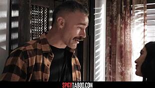 Perv stepdad bangs naughty stepson’s girlfriend doggy style from behind