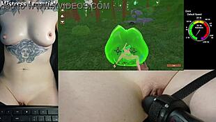 naked goth gamer girl plays hentai survival with monster girls 😈