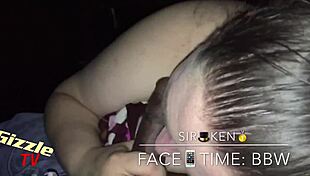 This white bbw gives a sloppy interracial blowjob in a casual setting.