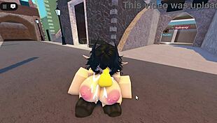 emma gets gangbanged by three guys on the roblox whorblox street, sucking and fucking roughly.