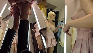 Detailed Upskirt View Of Blonde's Pussy With Big Tits In Public Fitting Room