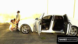 In Florida, Two Ebony Milfs Suck Big Black Cock Outside Rolls Royce On The Street