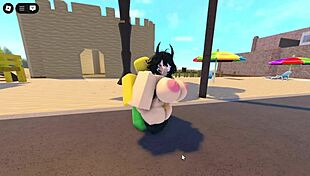 emma gets gangbanged by three guys on the roblox whorblox street, sucking and fucking roughly.