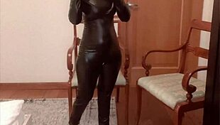 Oiled belly dancer performs in latex catsuit to domination music by Findom Goaldigger