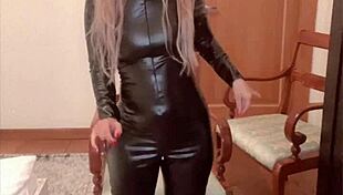 Oiled belly dancer performs in latex catsuit to domination music by Findom Goaldigger