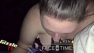 This white bbw gives a sloppy interracial blowjob in a casual setting.