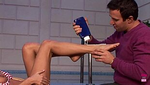 awesome blonde in bikini does doggy with foot fetish and deepthroat blowjob