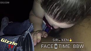 This white bbw gives a sloppy interracial blowjob in a casual setting.