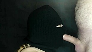Step Sister's Hot Mouth Sucks Monster Cock Hidden By Balaclava