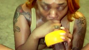 Grapefruit Meets Gooch in Wet Ebony Face Fucking with Cum