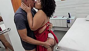 A young woman cries on the endowed man's penis and receives a lot of milk in her mouth