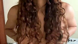 hot cute girl fucks her tight pussy with big black dildo