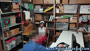 Petite teen feels shame and pleasure as she gets caught shoplifting and receives facial cumshot