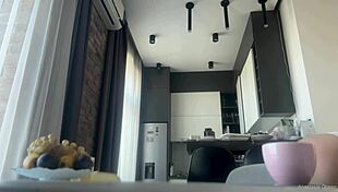 Sexy Fit Brunette Cleans House With No Panties