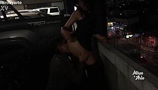 Miroslava lets a stranger lick her pussy in the parking lot.